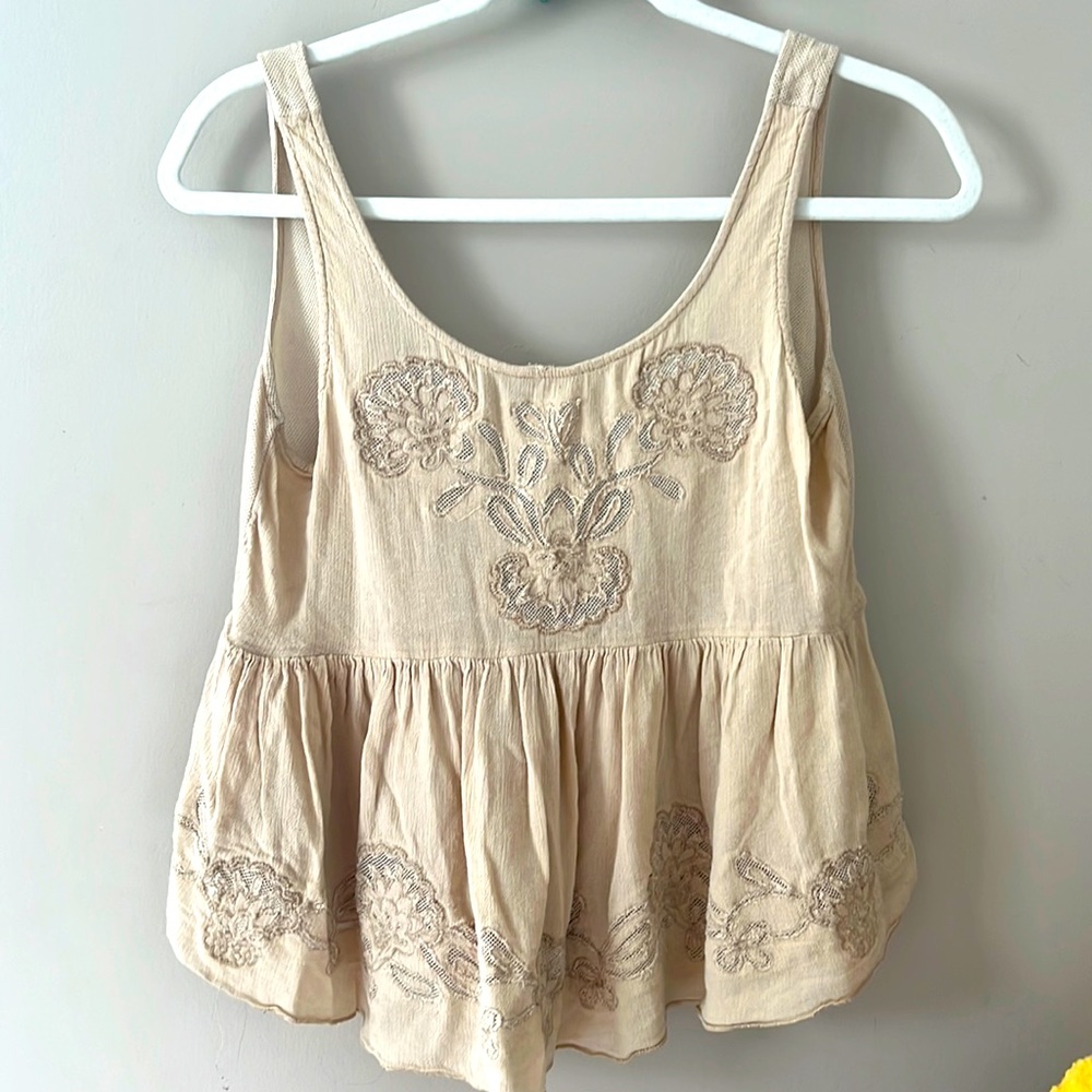 Abercrombie & Fitch Beige Embroidered Tank Top